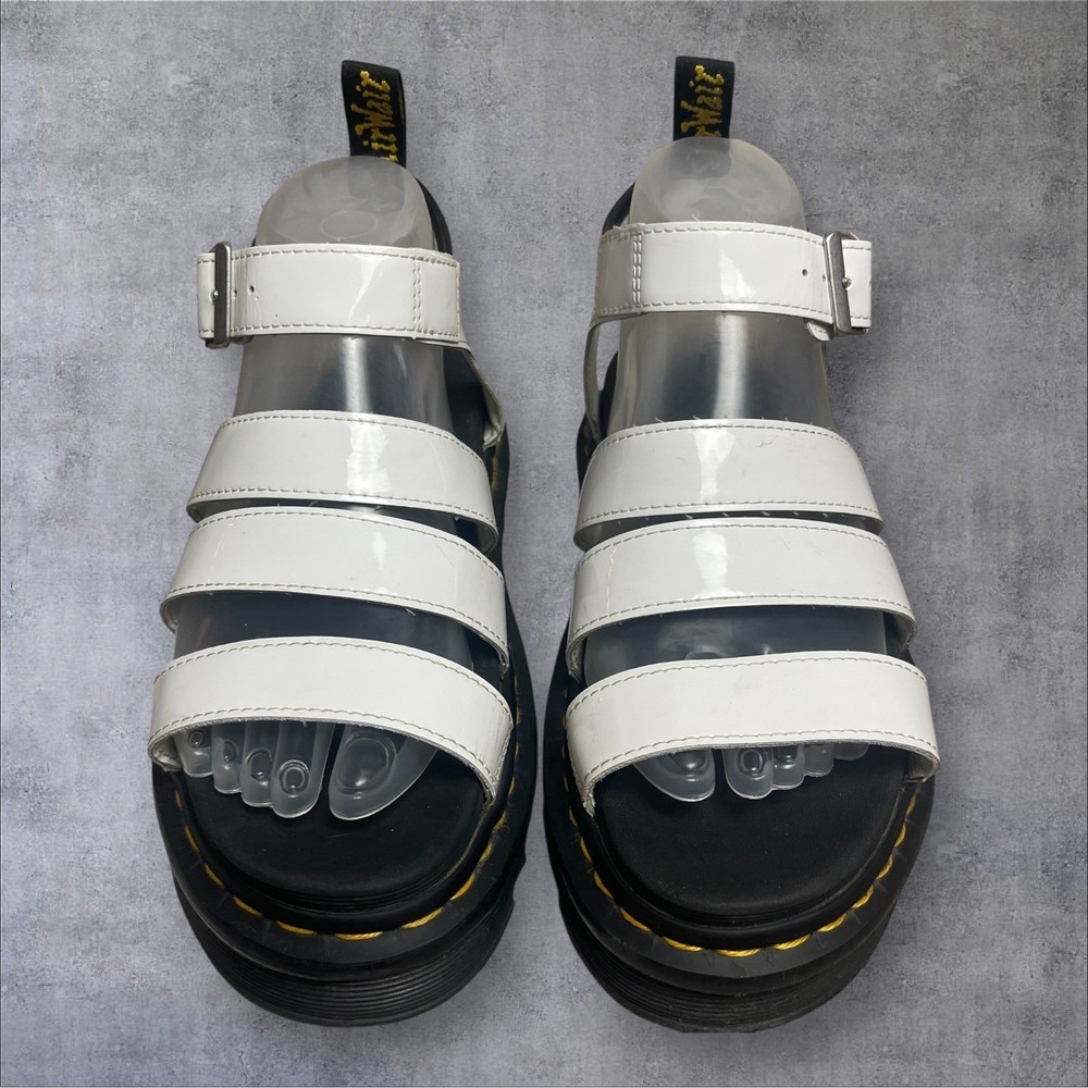 Dr. Martens Blaire Strappy White Patent Hydro Leather Sandals Womens 7 Chunky - Picture 2 of 8